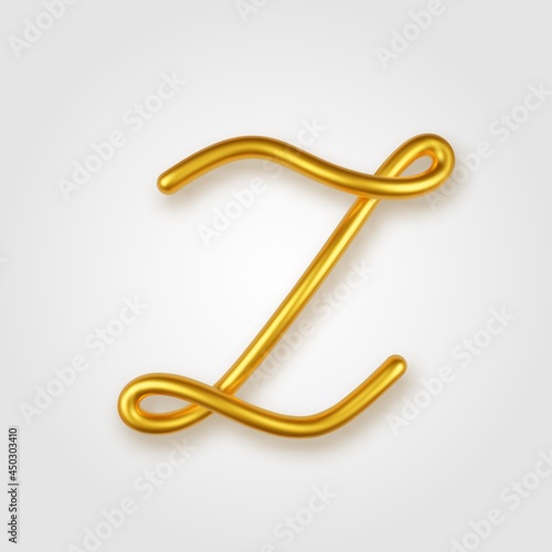 Gold 3d realistic capital letter Z on a light background.