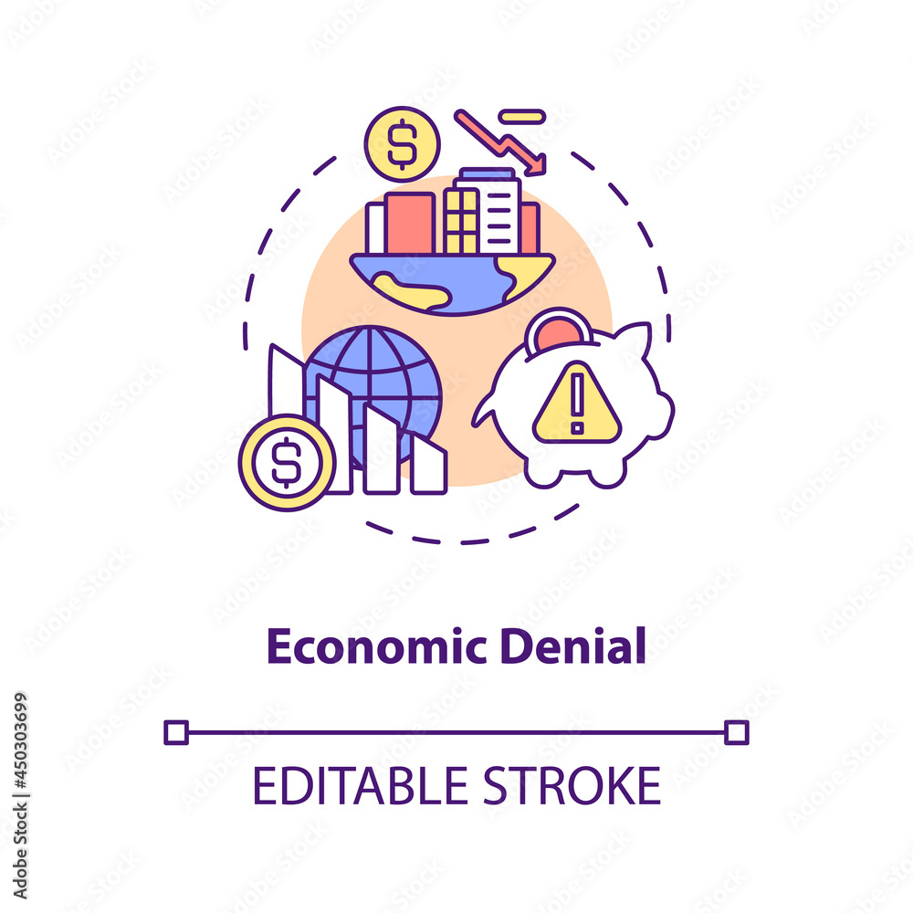 Economic denial concept icon. Global warming funding. Climate change and environmental cost abstract idea thin line illustration. Vector isolated outline color drawing. Editable stroke
