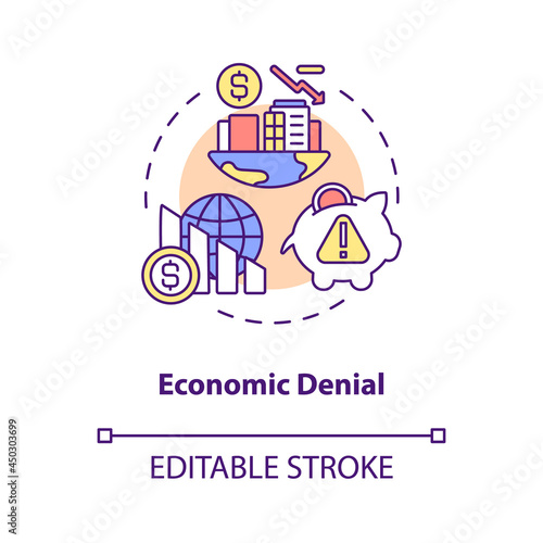 Economic denial concept icon. Global warming funding. Climate change and environmental cost abstract idea thin line illustration. Vector isolated outline color drawing. Editable stroke