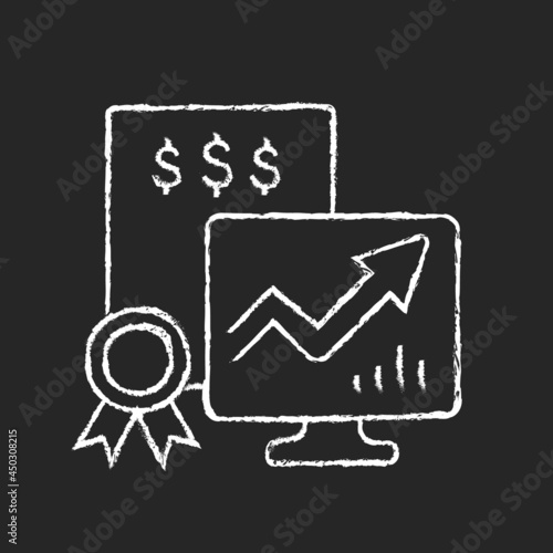 Marketable securities chalk white icon on dark background. Money market instruments. Public stock or bond exchange. Hedge fund investment. Isolated vector chalkboard illustration on black