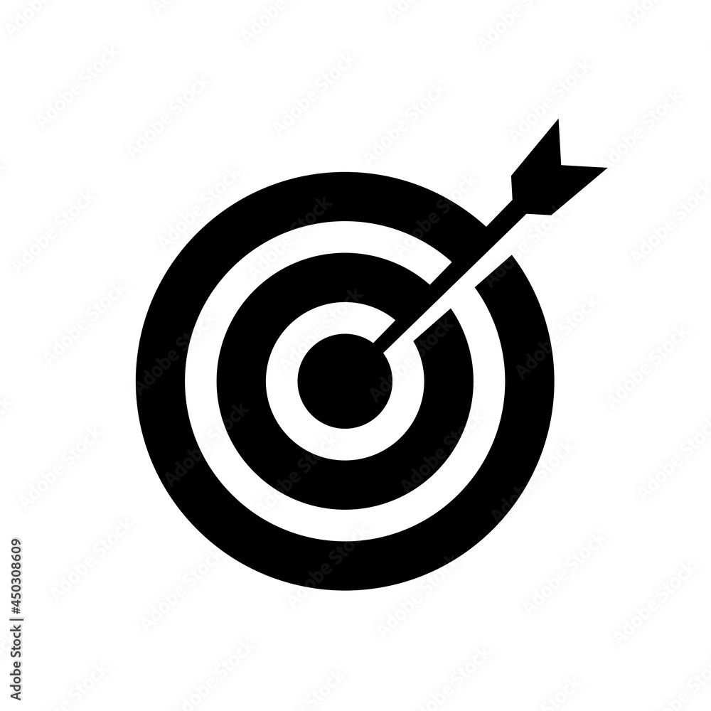 Vector illustration of arrow icon hitting the target. Suitable for design element of business success strategy, achieved goal, and precision logo. Vector illustration of arrow icon hitting the target. Suitable for design element of business success strategy, achieved goal, and precision logo.