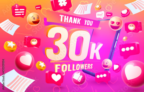 Thank you followers peoples, 30k online social group, happy banner celebrate, Vector