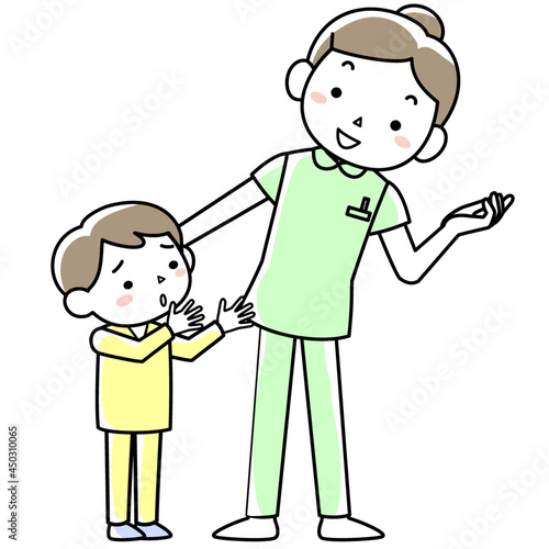 子どもの入院患者と看護師