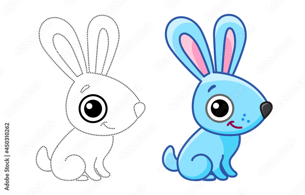 Obraz premium Forest animal for children coloring book. Funny hare, rabbit in a cartoon style. Trace the dots and color the picture