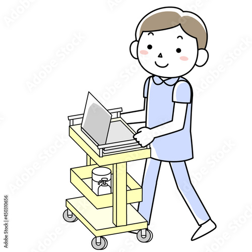 回診用のワゴンを押す看護師