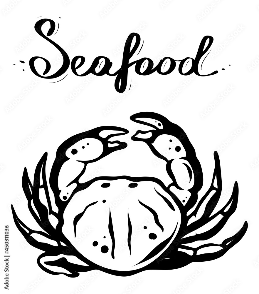 Crab drawn in logo style, monochrome, vector Crab drawn in logo style, monochrome, vector