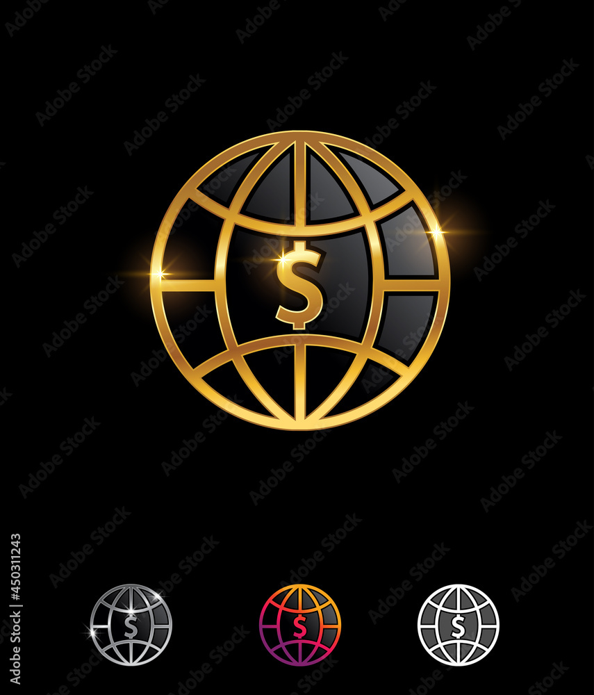 Golden Globe with Dollar Money Vector Sign Golden Globe with Dollar Money Vector Sign