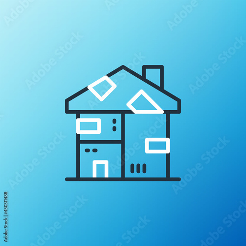 Line Homeless cardboard house icon isolated on blue background. Colorful outline concept. Vector