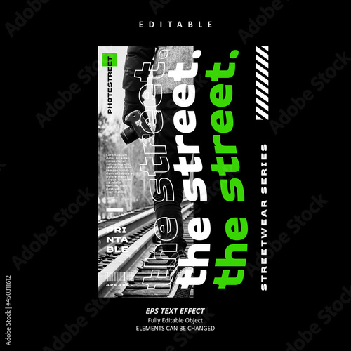 The street photography Streetwear city style Customize Stacked text effect editable premium vector