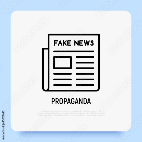 Newspaper with fake news. Thin line icon. Modern vector illustration of propaganda.