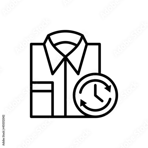 Express cleaning: folded shirt with timer. Laundry service. Thin line icon. Modern vector illustration.