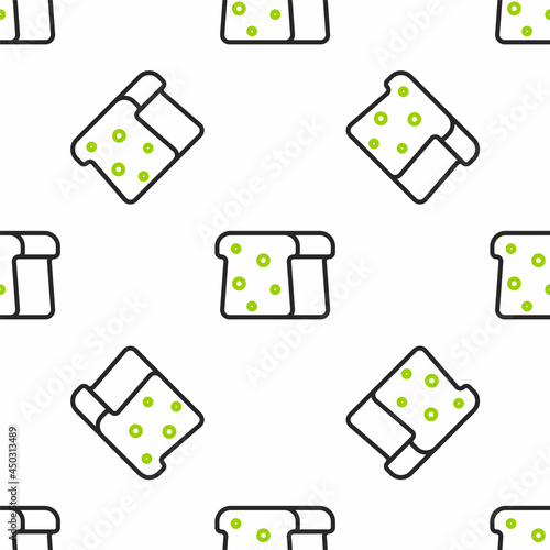Line Bread toast for sandwich piece of roasted crouton icon isolated seamless pattern on white background. Lunch, dinner, breakfast snack. Vector
