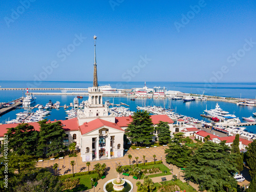 Port of Sochi in the central region of Sochi, Krasnodar Krai, Russia. Aerial view