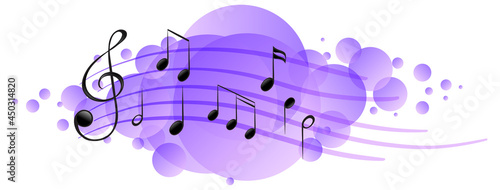 Musical melody symbols on purple splotch