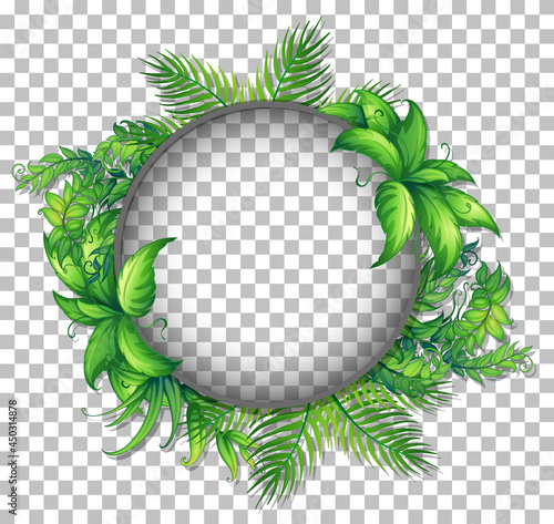 Transparent round frame with tropical leaves template