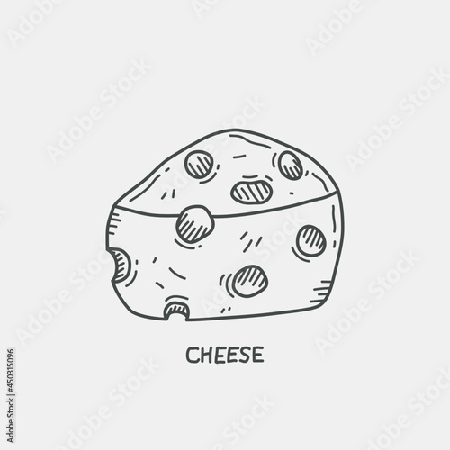 Cheese. Hand drawn sketch line icon. Piece of Cheese  outline vector sign, linear pictogram isolated on background. logo illustration