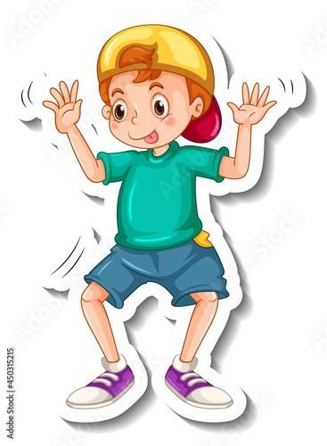Sticker template with a boy cartoon character isolated