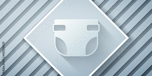 Paper cut Baby absorbent diaper icon isolated on grey background. Paper art style. Vector