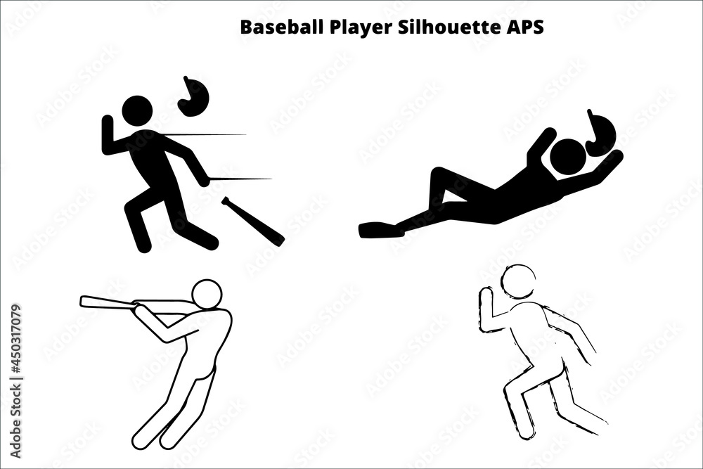 set of baseball player  silhouettes ,  line isolated or logo isolated sign symbol vector, outline and stroke style Collection of high-quality black style vector illustration,