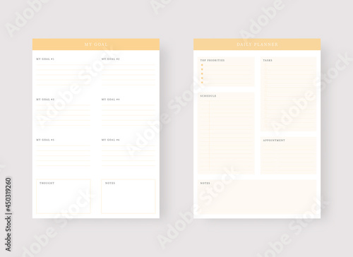 Modern planner template set. Set of planner and to do list. Daily planner template. Vector illustration.
