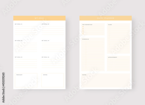 Modern planner template set. Set of planner and to do list. Daily planner template. Vector illustration.