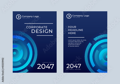 Brochure template layout, cover design annual report, magazine, flyer or booklet in A4 with blue dynamic diagonal rectangular geometric shapes on polygonal background. Vector blue background