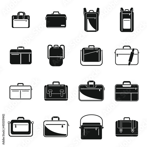 Laptop bag icons set simple vector. Computer case