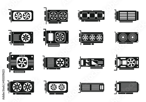 Graphics card icons set simple vector. Video board