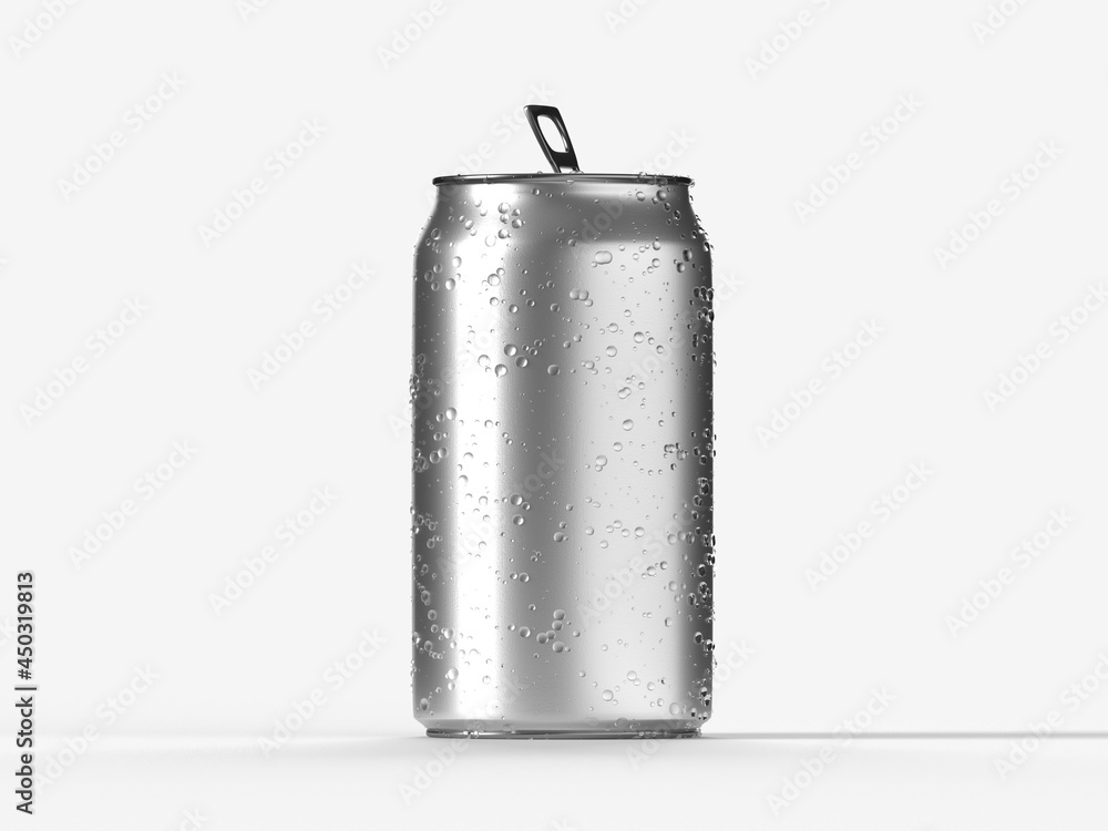 blank aluminum soda or beer can with water drops isolated on white. 3d render blank aluminum soda or beer can with water drops isolated on white. 3d render