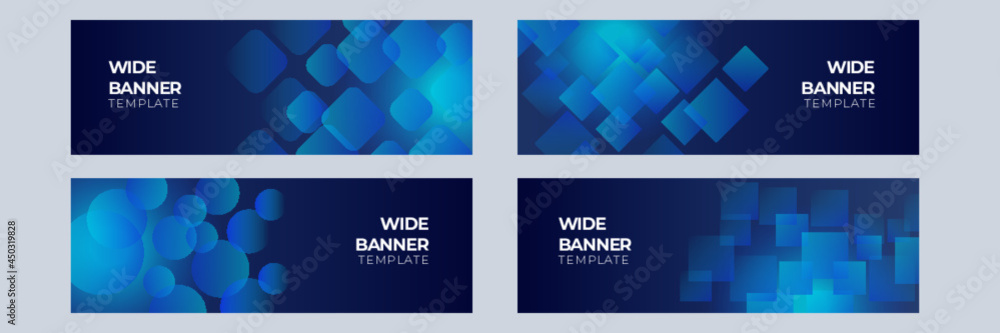 Fototapeta premium Blue tech vector illustration, Abstract banners set of wide banner background. Hi-tech digital technology and engineering, digital telecom concept. futuristic on dark blue color background 