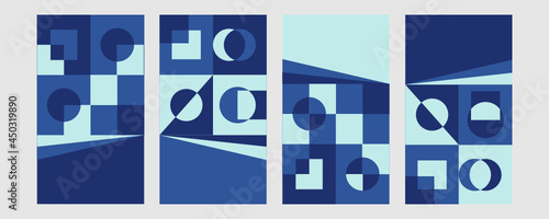 Stock Vector Flat Geometric Banner Template Background. Blue Mosaic Memphis style vector design 