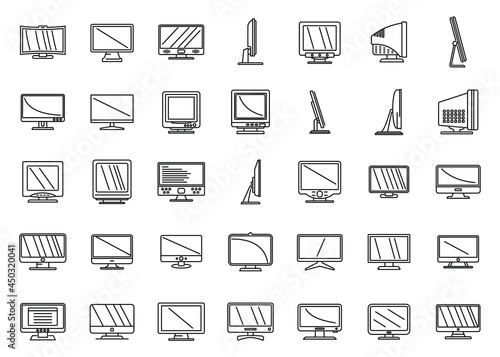 Monitor icons set outline vector. Computer screen