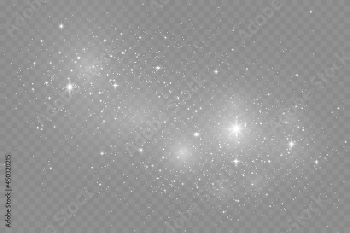 The dust sparks and golden stars shine with special light. Vector sparkles on a transparent background. . Vector illustration