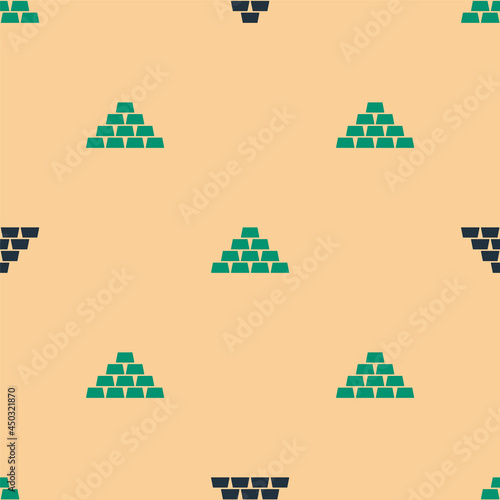 Green and black Gold bars icon isolated seamless pattern on beige background. Banking business concept. Vector