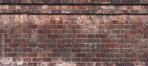 grunge back street brick panoramic wall background textured building construction surface with frame ending element on the top
