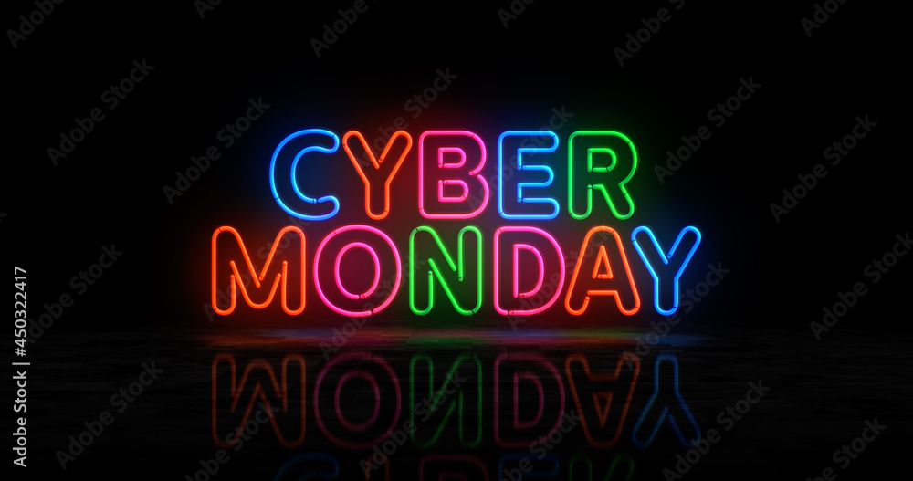 Obraz premium Cyber Monday neon light 3d illustration