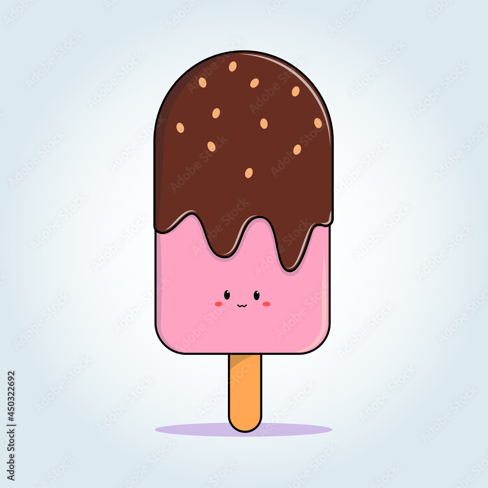 cartoon pink ice cream with chocolate sprinkles in a flat style cartoon pink ice cream with chocolate sprinkles in a flat style