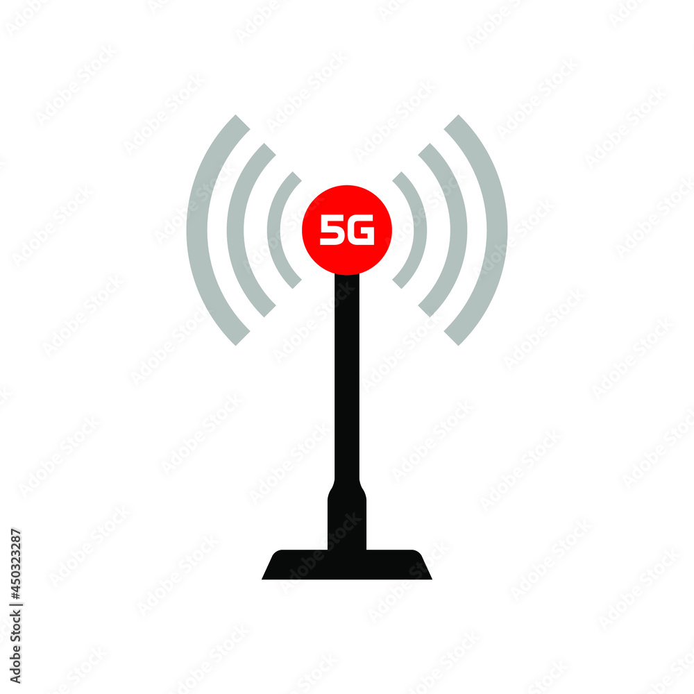 Transmitter tower 5G, vector icon on white background Transmitter tower 5G, vector icon on white background