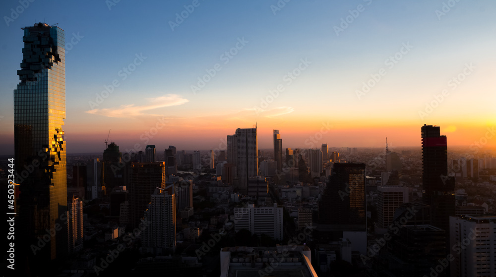  Bangkok city at twilight with skyline,Thailand