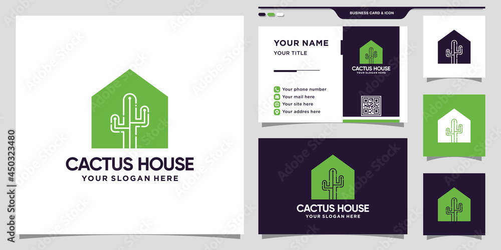 Cactus and house logo with creative concept and business card design Premium Vector Cactus and house logo with creative concept and business card design Premium Vector