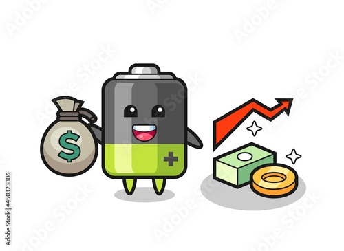 battery illustration cartoon holding money sack
