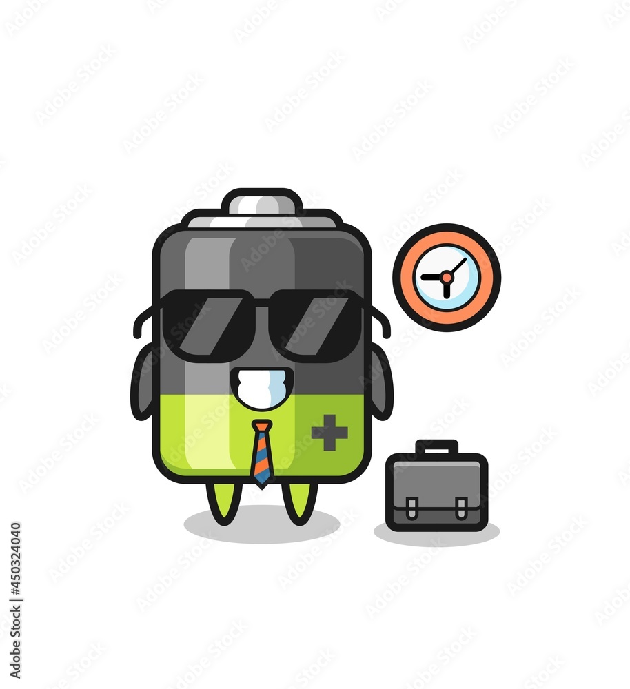 Cartoon mascot of battery as a businessman Cartoon mascot of battery as a businessman