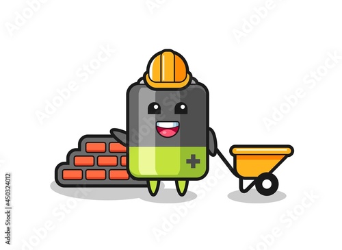 Cartoon character of battery as a builder