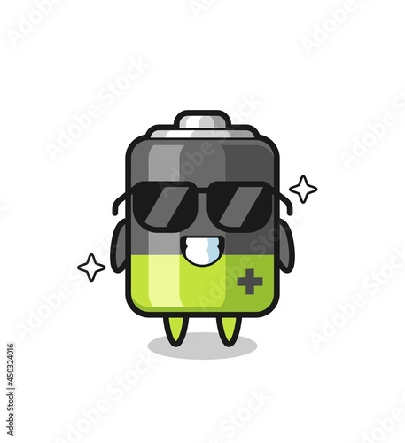 Cartoon mascot of battery with cool gesture