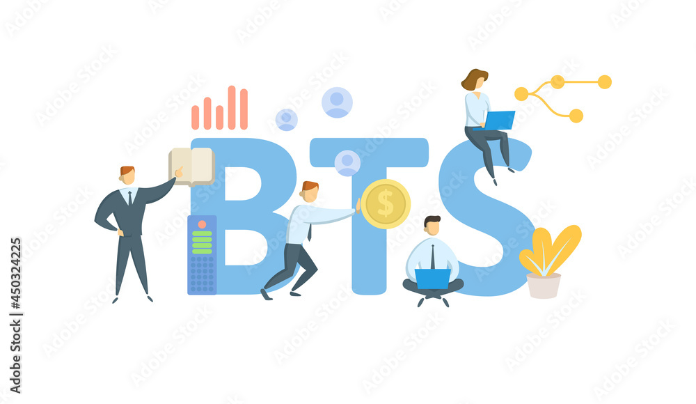 BTS, Base Transceiver Station. Concept with keyword, people and icons. Flat vector illustration. Isolated on white. BTS, Base Transceiver Station. Concept with keyword, people and icons. Flat vector illustration. Isolated on white.