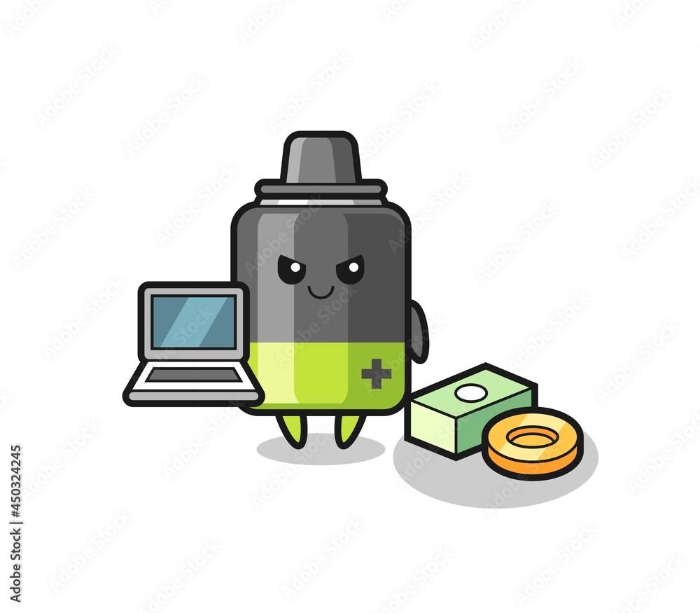 Mascot Illustration of battery as a hacker