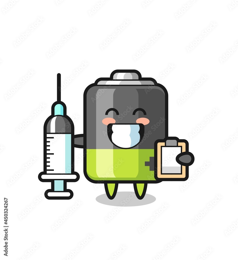 Mascot Illustration of battery as a doctor