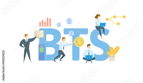 BTS, Base Transceiver Station. Concept with keyword, people and icons. Flat vector illustration. Isolated on white.