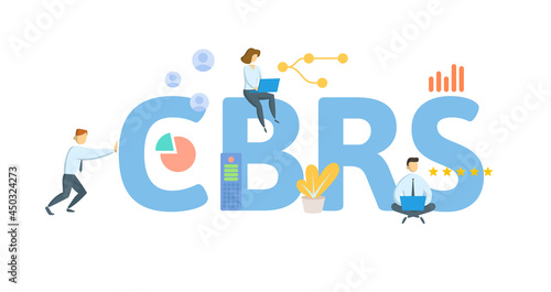 CBRS, Currency and Banking Retrieval System. Concept with keyword, people and icons. Flat vector illustration. Isolated on white.
