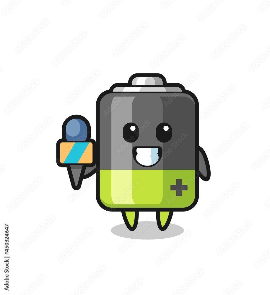 Character mascot of battery as a news reporter Character mascot of battery as a news reporter